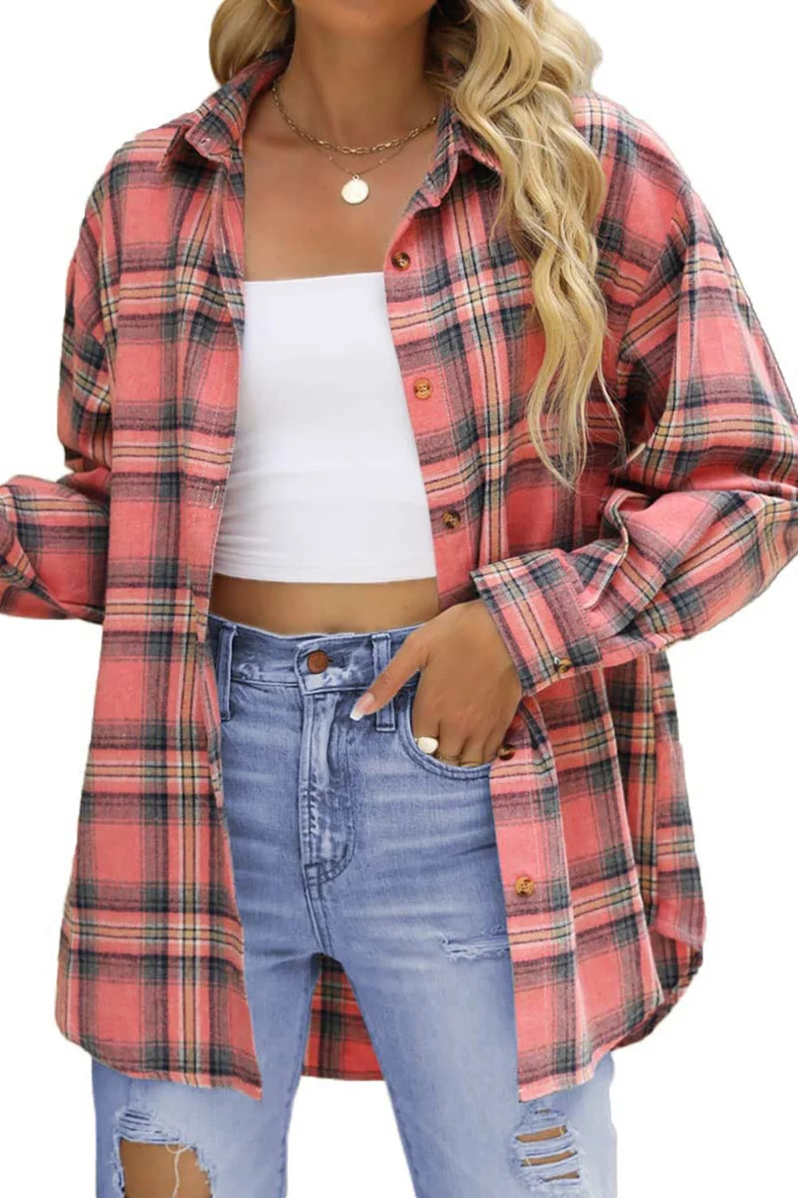 Fantaslook Plaid Flannel Shirts for Women Oversized Long Sleeve Button Down Shirts Blouses Tops