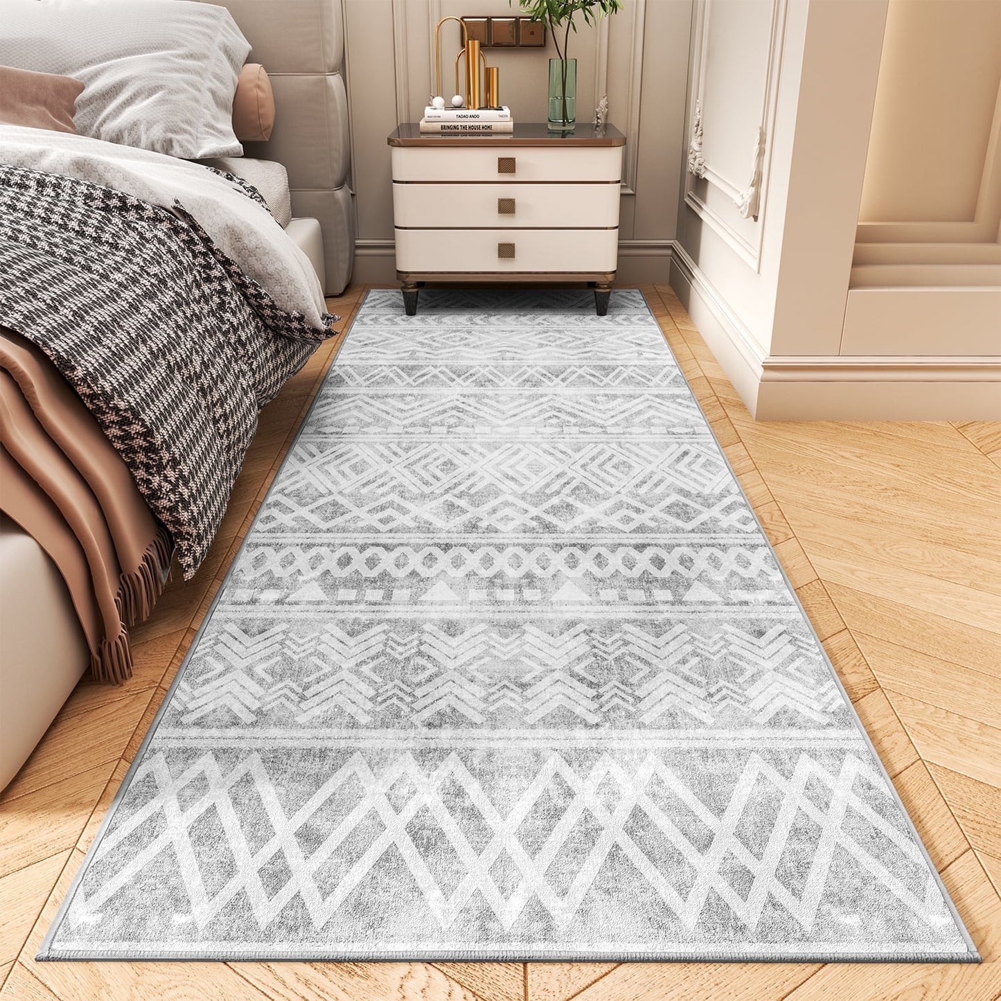 SIXHOME 5'x7' Area Rugs for Living Room Washable Rugs Boho Large Area Rug Modern Geometric Neutral Carpet and Area Rugs for Home Decor Foldable Non Slip Bedroom Rugs Gray