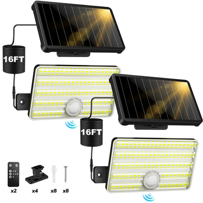 SZRSTH Solar Lights Outdoor - 2Pack LED Solar Powered Motion Sensor Lights with Remote Security Wall Flood Lights for Outside Garage