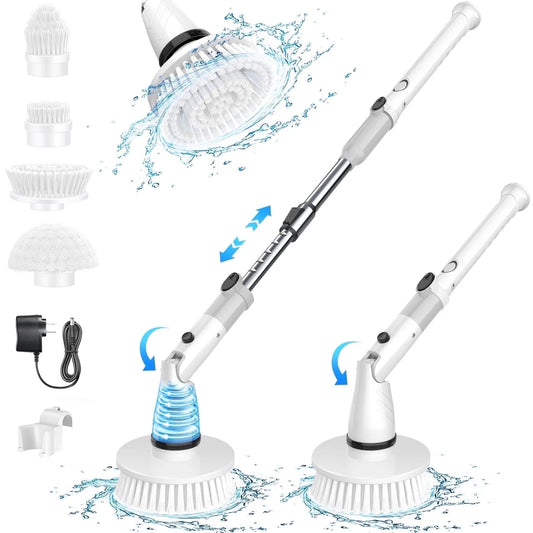 SZRSTH Electric Spin Scrubber - Cordless Cleaning Brush with 4 Heads & Extension Handle Power Shower Scrubber for Bathroom Kitchen Tile Floor