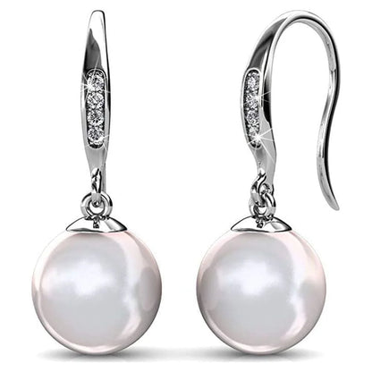 Cate & Chloe Betty 18k White Gold Plated Pearl Drop Earrings with Swarovski Crystals Gift for Women