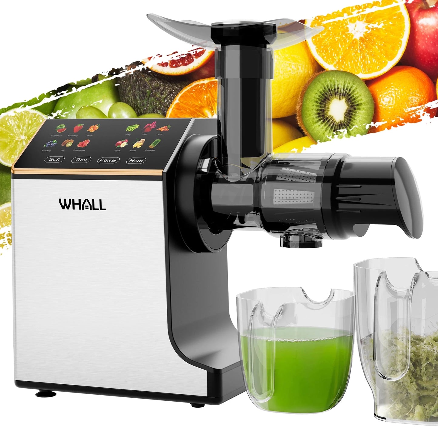 WHALL Masticating Slow Juicer Machine - Touchscreen Cold Press Juicer Machines with Quiet Motor & Reverse Function