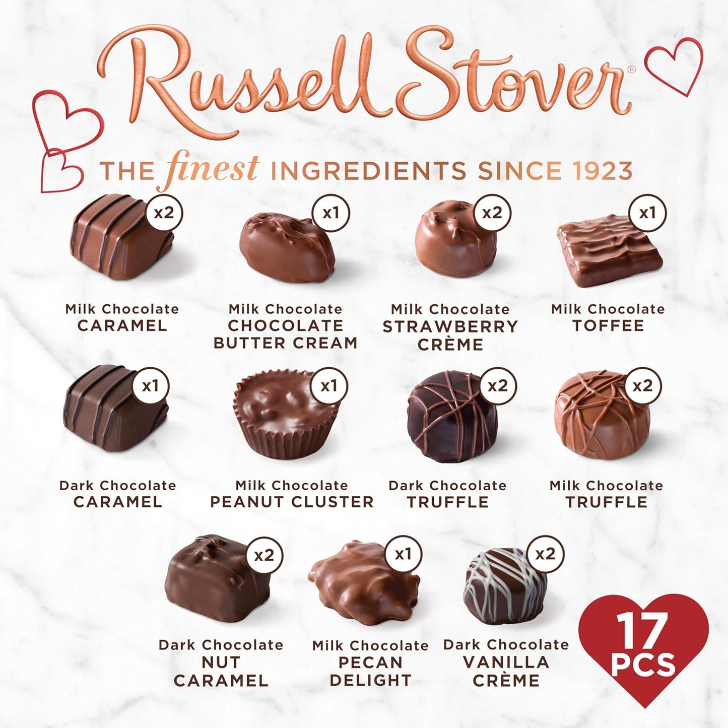 Russell Stover, Red Foil Heart, 10 Ounce - Chocolate Gift Box for Valentine's Day, Mother's Day, Anniversary and Birthdays