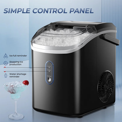 Simzlife Nugget Ice Maker Countertop, Portable Ice Maker Machine with Handle, Self-Cleaning, Ready in 6 Mins, 34lbs/24H, Soft Chewable Ice, Black