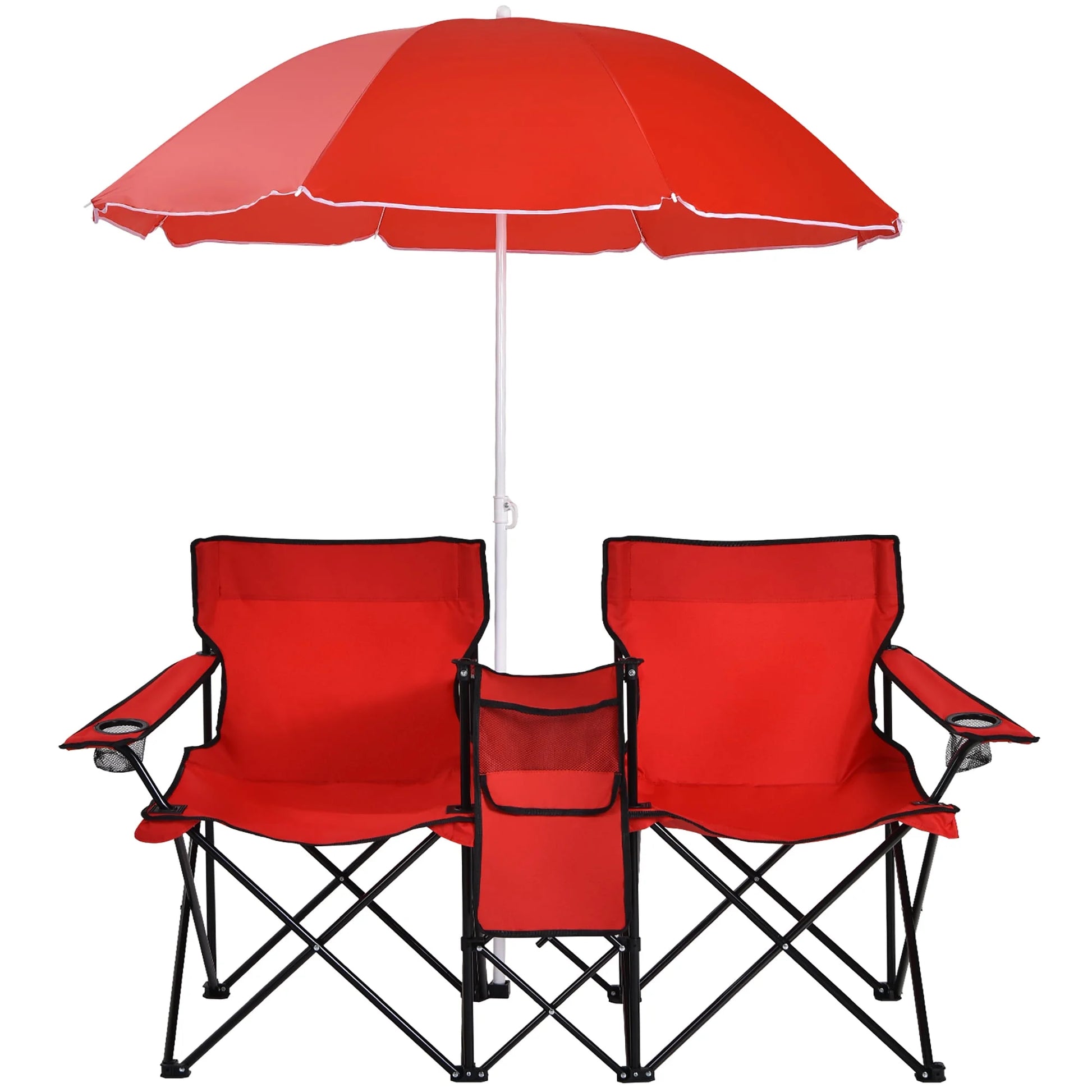 Costway Portable Folding Picnic Double Chair W/Umbrella Table Cooler Beach Camping Chair