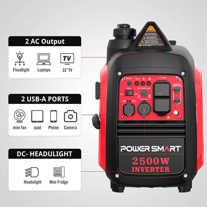 PowerSmart 2500W Portable Inverter Gas Generator,Super Quiet,Low Oil Shutdown,Ultra Lightweight for Camping