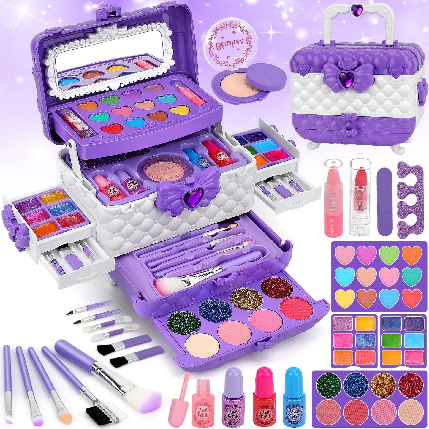 Sendida Kids Makeup Kit for Girl Gifts, 54PCS in 1 Makeup Toys Washable Little Girls Princess Make Up Toys for 4 5 6 7 8 9 Year Old Girl Birthday Gift (Purple)