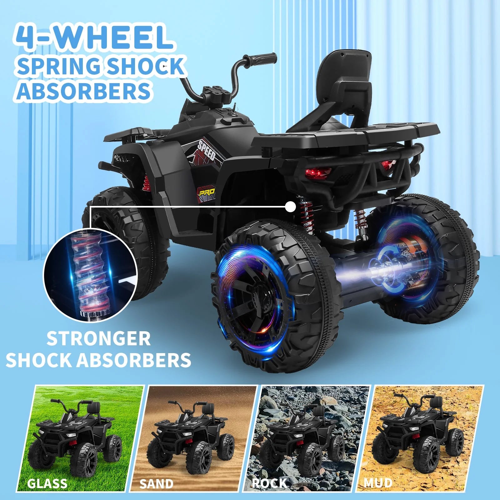 Joyracer 24V 2-Seater Kids Ride on Toy, 400W Motors, 9AH Battery Powered Electric 4-Wheeler ATV, Black