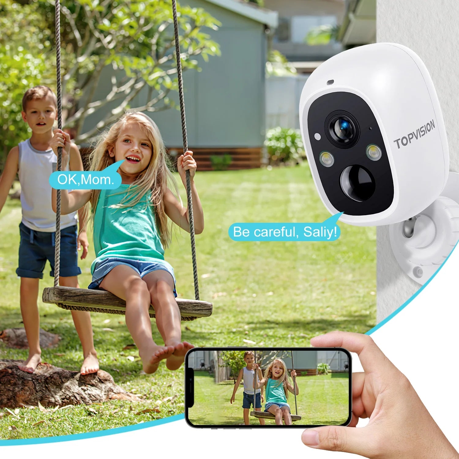 TOPVISION Wireless 2K Outdoor Surveillance Camera with Night Vision, PIR Motion Sensor, 2 Way Audio, 2.4G Wifi,White