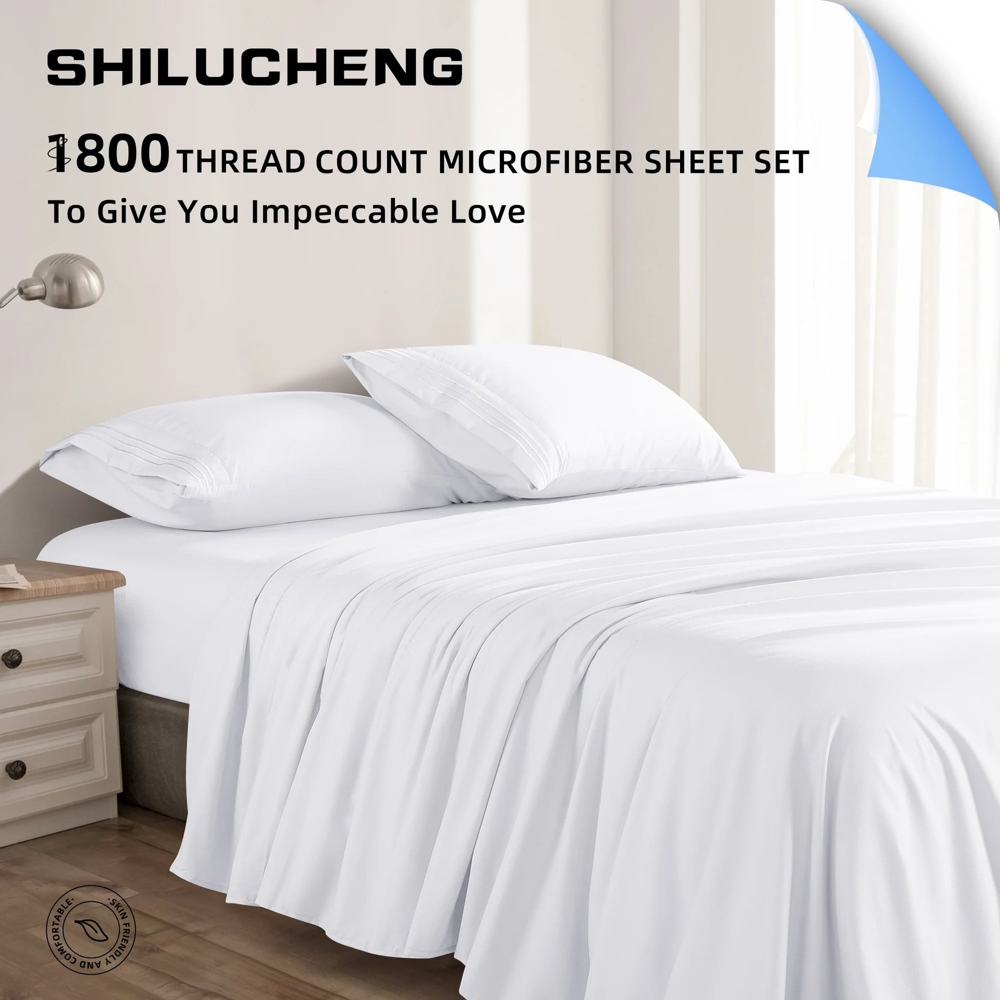 Shilucheng 3 Pieces Luxury Bed Sheets Set, 1800 Series Microfiber Bed Sheets, 16" Deep Pocket, Twin, White