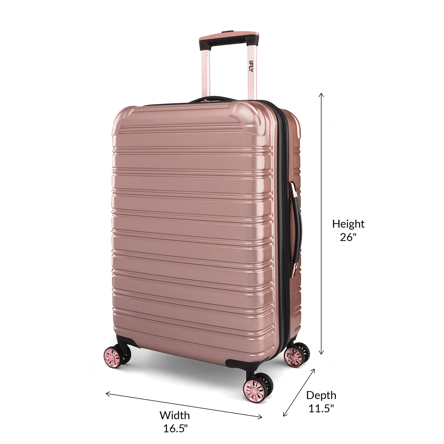 iFLY Hardside Luggage Fibertech 3 Piece Set, 20" Carry-on, 24" Checked Luggage and 28" Checked Luggage, Rose Gold