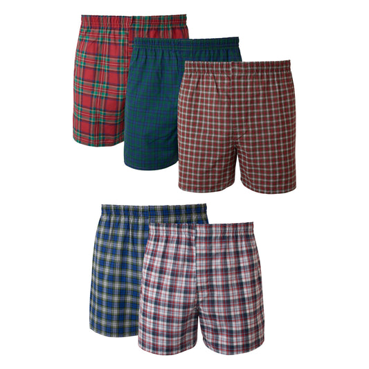 Hanes Men's Tagless Boxer With Exposed Waistband Multi-Packs, 5 Pack - Assorted Plaid, Small