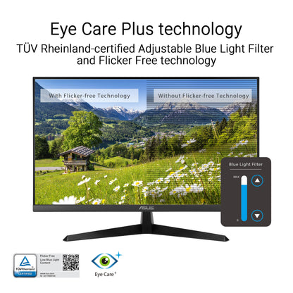 ASUS 27” 4K Eye Care Monitor (VY27UQ) - UHD (3840 x 2160), IPS, HDR10, Adaptive Sync, Eye Care Plus, Display Port, HDMI, Speaker, DisplayWidget, Blue Light Filter, Flicker Free, 3yr Warranty