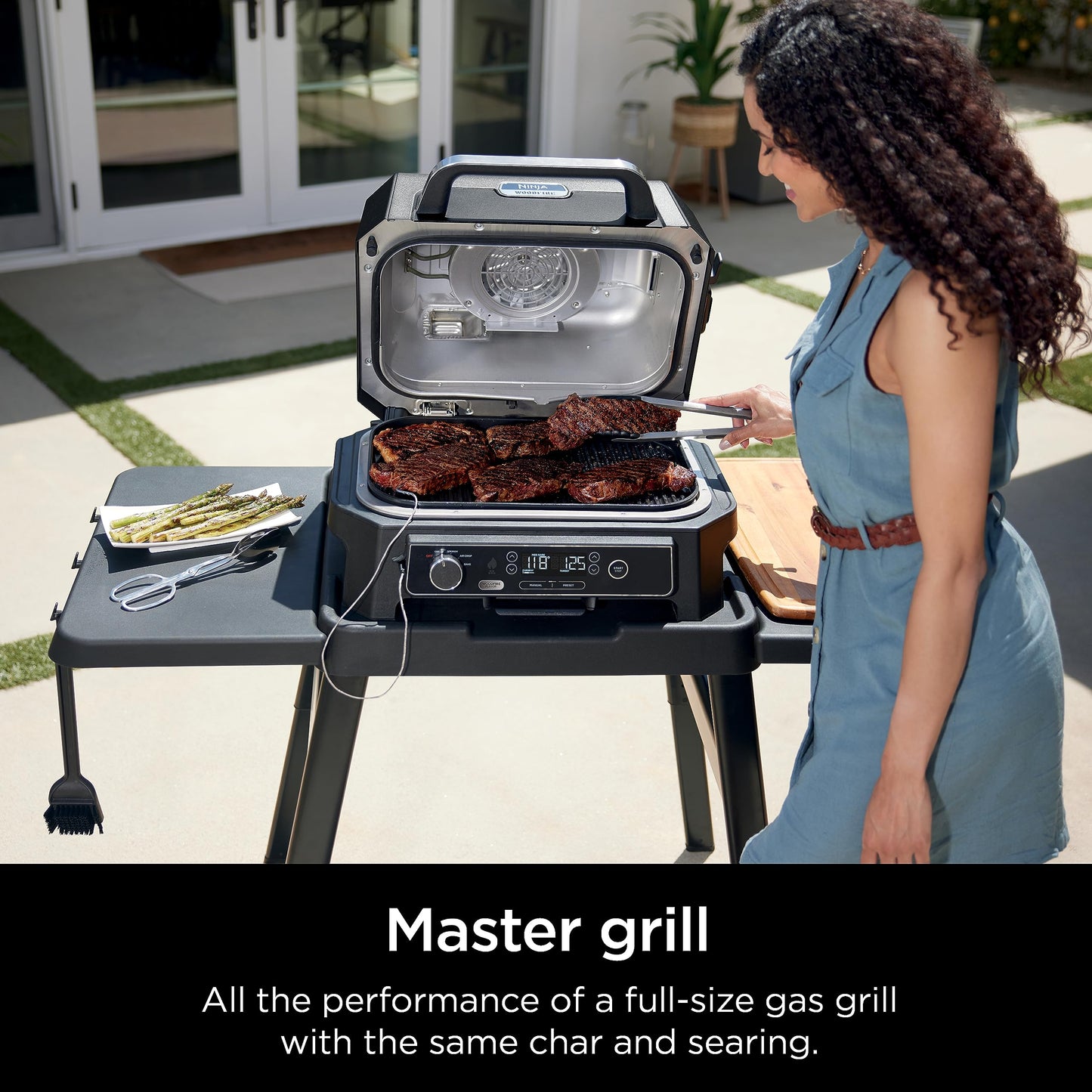Ninja, Woodfire Pro XL Outdoor Grill & Smoker, Thermometer, 4-in-1 Master Grill, BBQ Smoker, Outdoor Air Fryer, Bake, Portable, Electric Grill, Dark Grey, OG850
