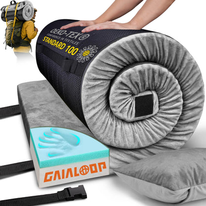 Gaialoop 3 Inch Memory Foam Camping Mattress, Dual Layer Thick Sleeping Camp Pad for Car Tent Cot, Roll-Up Portable Glamping Floor Bed for Guests Sleepover[Cot: 72 * 24 * 3"]