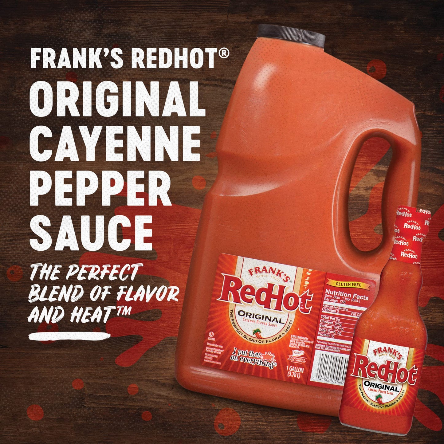 Franks RedHot Original Cayenne Pepper Hot Sauce, 1 gal - One Gallon Bulk Container of Cayenne Pepper Hot Sauce to Add Flavorful Heat to Entrees, Sides, Snacks, and More