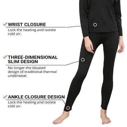 Thermal Underwear Women's Super Soft Long John Set Bottom Ski Winter Warm Top and Bottom Black S-2XL