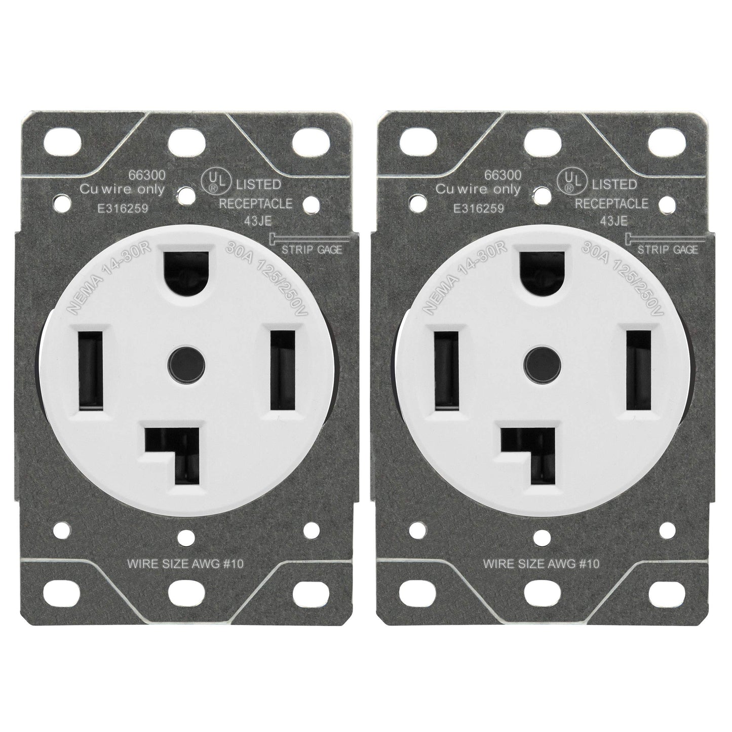 ENERLITES 30 Amp Dryer Receptacle Outlet, NEMA 14-30R | Residential Commercial Industrial Grade, Outdoor/Indoor, 3-Pole, 4 Wire, (10,8,6,4) AWG, | 125/250V, 66300-W, White (Pack of 2)