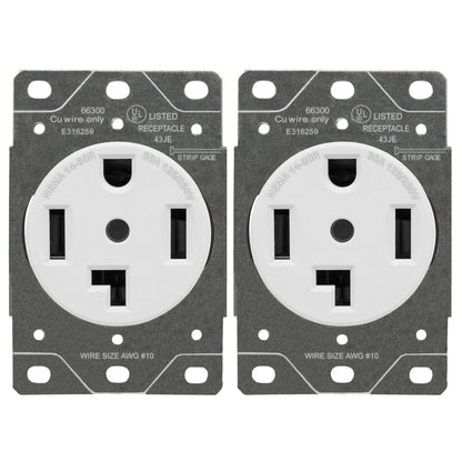 ENERLITES 30 Amp Dryer Receptacle Outlet, NEMA 14-30R | Residential Commercial Industrial Grade, Outdoor/Indoor, 3-Pole, 4 Wire, (10,8,6,4) AWG, | 125/250V, 66300-W, White (Pack of 2)