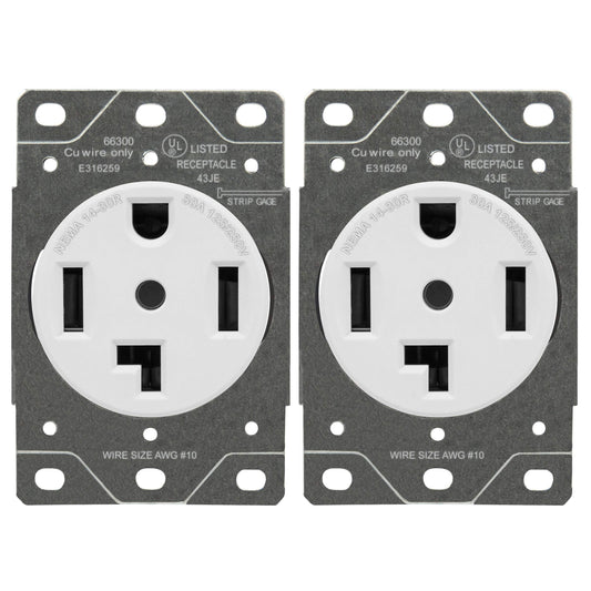 ENERLITES 30 Amp Dryer Receptacle Outlet, NEMA 14-30R | Residential Commercial Industrial Grade, Outdoor/Indoor, 3-Pole, 4 Wire, (10,8,6,4) AWG, | 125/250V, 66300-W, White (Pack of 2)