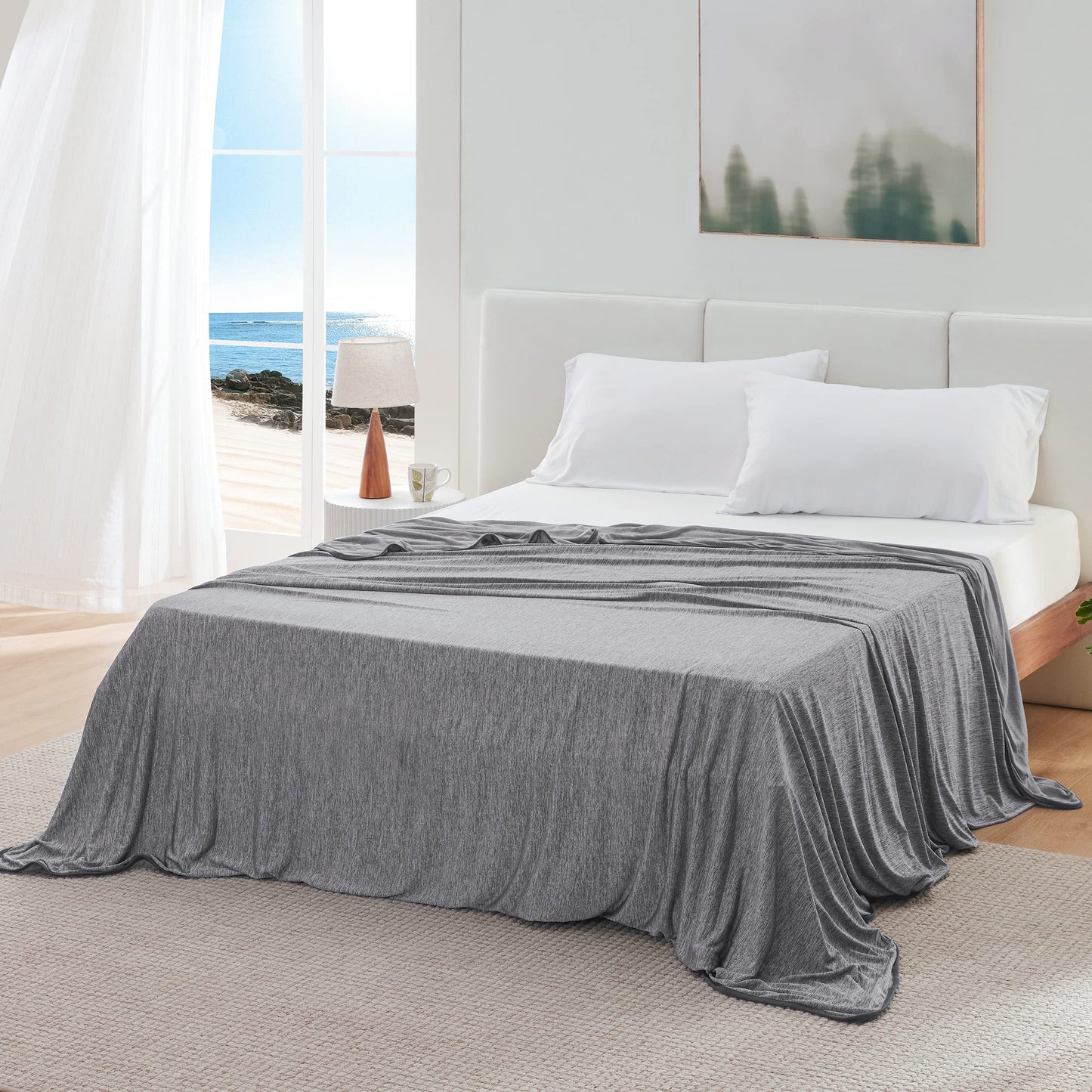 Bedsure Breescape Cooling Blanket for Hot Sleepers - Lightweight Cool Summer Blanket, Arc Chill Throw Blanket with Rayon Derived from Bamboo, Cold Ice Blankets for Night Sweats, 50×70, Dark Grey