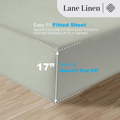 LANE LINEN 100% Egyptian Cotton Bed Sheets sábanas Queen, Soft & Comfy Luxury Hotel Like Thick Bedding Sheets & Pillowcase Set, Machine Wash Cooling 16'' Queen Deep Pocket Sheet Set Mineral