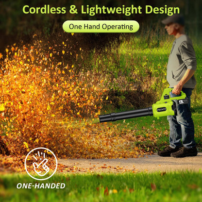 Leaf Blower Cordless with 2 x 4.0Ah Battery Operated and Fast Charger, 650CFM 280MPH Electric Leaf Blower, 3 Speed Mode, 20V Powered Handheld Blowers for Lawn Care, Blowing Leaves, Small Gravel, Green