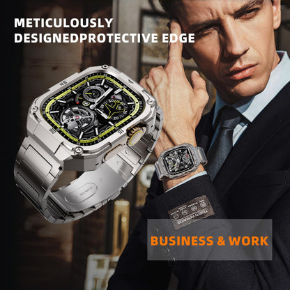 Stainless Steel Case with Band Compatiable for Apple Watch 44mm Bands -Rugged Metal iWatch Bumper Cover and Strap for Men iWatch Bands Series 6 5 4,Titanium