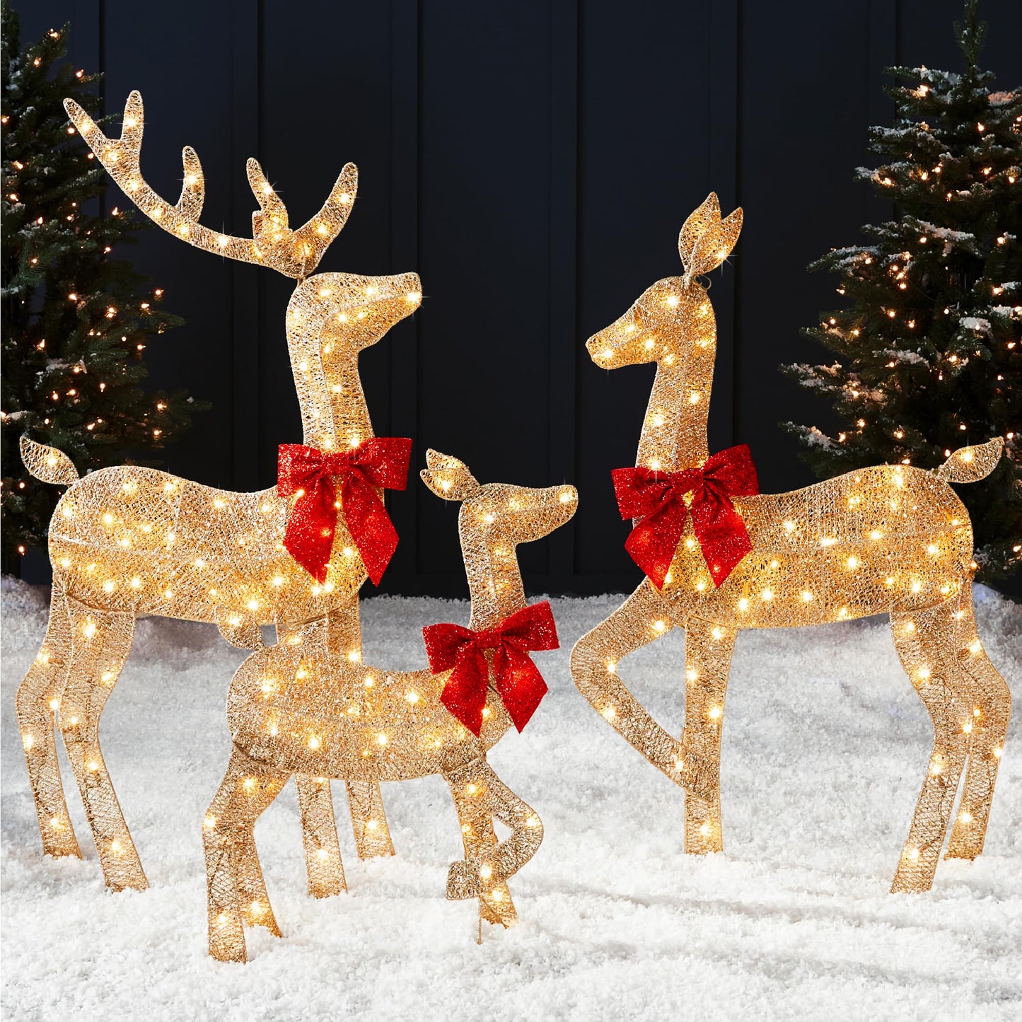 Best Choice Products 4ft 3-Piece 2D Lighted Christmas Deer Family Set, Large Outdoor Yard Reindeer Holiday Decoration with 175 LED Lights, Stakes, Zip Ties - Gold