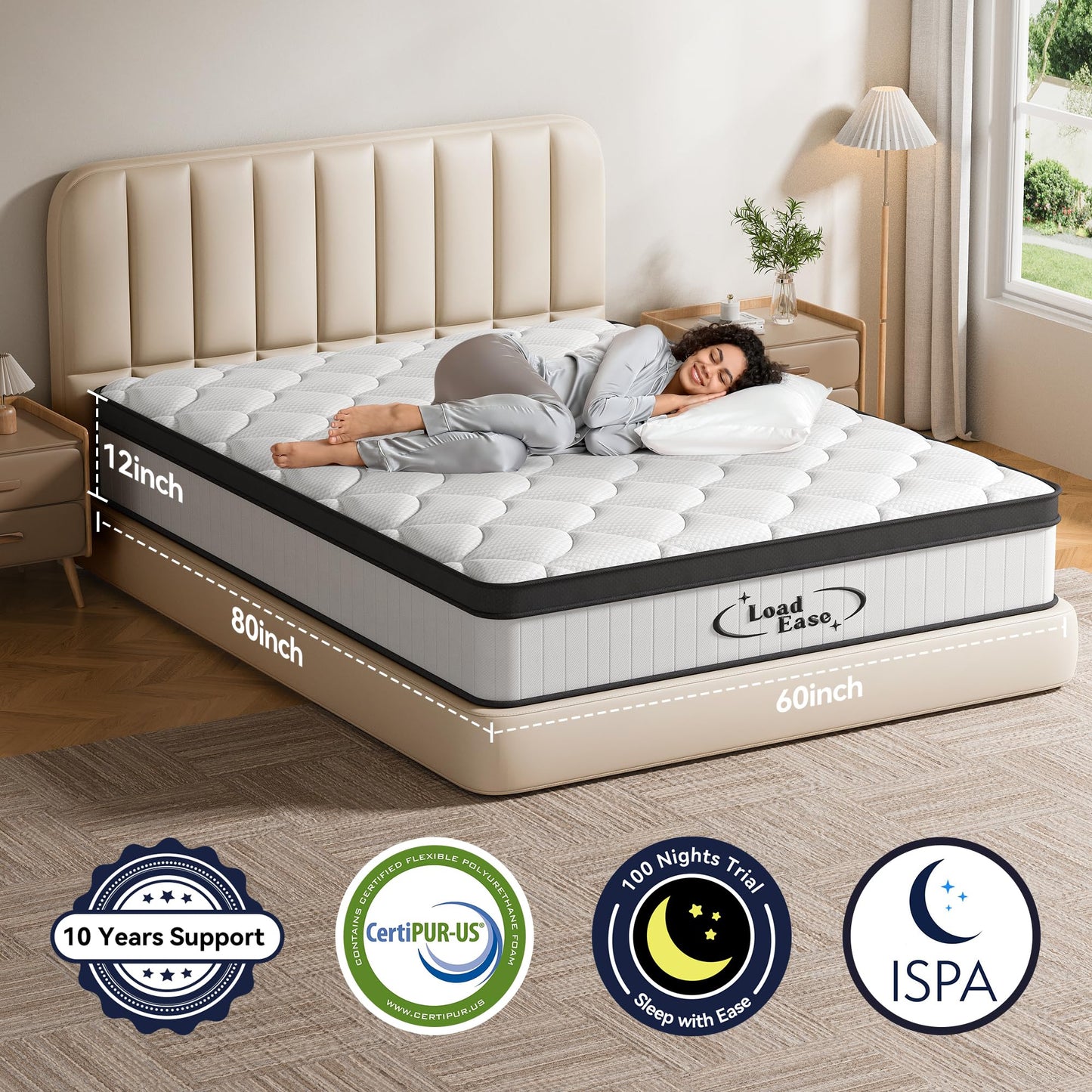 Queen Mattress, 12 Inch Mattress Queen Size in a Box, Hybrid Memory Foam Mattress with Upgrade Individually Pocket Spring to Improve Sleep and Pain Relief, Medium Firm, Motion Isolation, CertiPUR-US