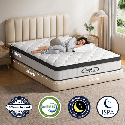 Queen Mattress, 12 Inch Mattress Queen Size in a Box, Hybrid Memory Foam Mattress with Upgrade Individually Pocket Spring to Improve Sleep and Pain Relief, Medium Firm, Motion Isolation, CertiPUR-US