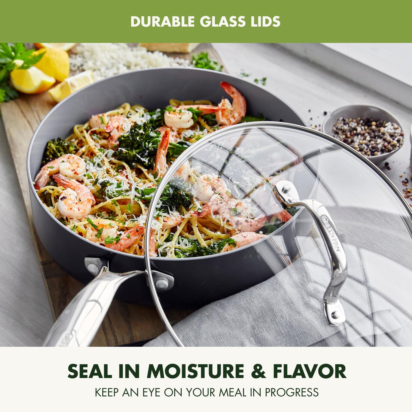 GreenPan Valencia Pro Ceramic Nonstick 16 Piece Cookware Set, Hard Anodized PFAS-Free Pots & Pans, Induction Ready, Compatible on All Cooktops, Dishwasher Safe, Oven Safe to 600F, Gray
