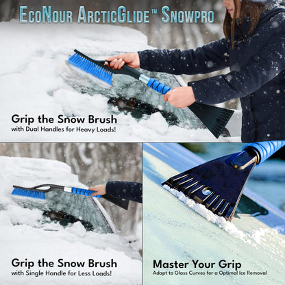 EcoNour 27" Car Snow Brush and Ice Scrapers for Car Windshield (2 Pack) | Scratch Free Bristle Head Snow Brush & Tough Window Snow Scraper with Aluminium Body | Snow Removal Winter Car Accessories