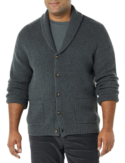 Amazon Essentials Men's Long-Sleeve Soft Touch Shawl Collar Cardigan, Charcoal Heather, Medium