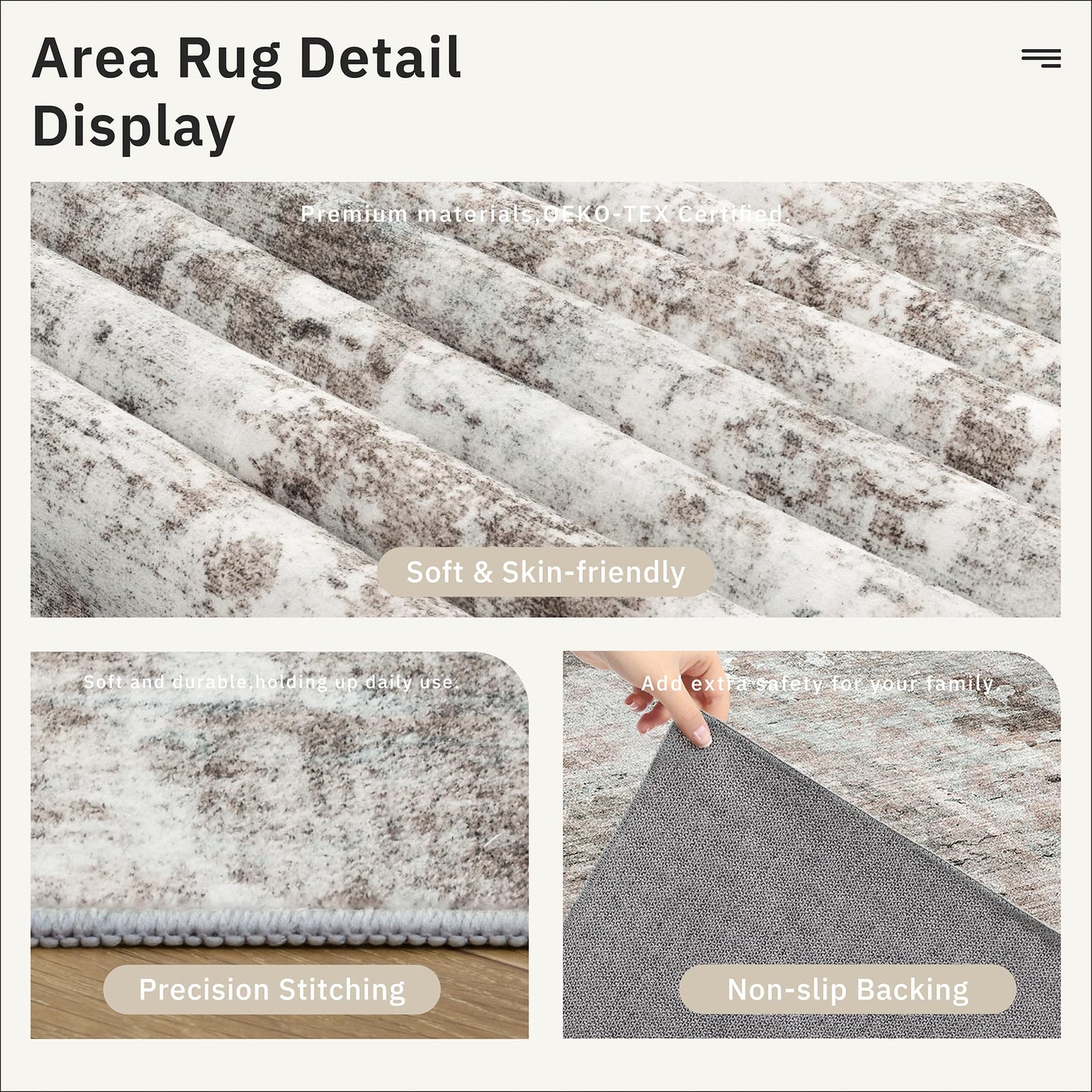 Soalmost Abstract Rug 8x10 Large Living Room Rugs Neutral Modern Washable Area Rugs for Bedroom Dining Room Non-Slip Stain Resistant Foldable Thin Rug Grey Pink