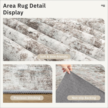 Soalmost Abstract Rug 8x10 Large Living Room Rugs Neutral Modern Washable Area Rugs for Bedroom Dining Room Non-Slip Stain Resistant Foldable Thin Rug Grey Pink