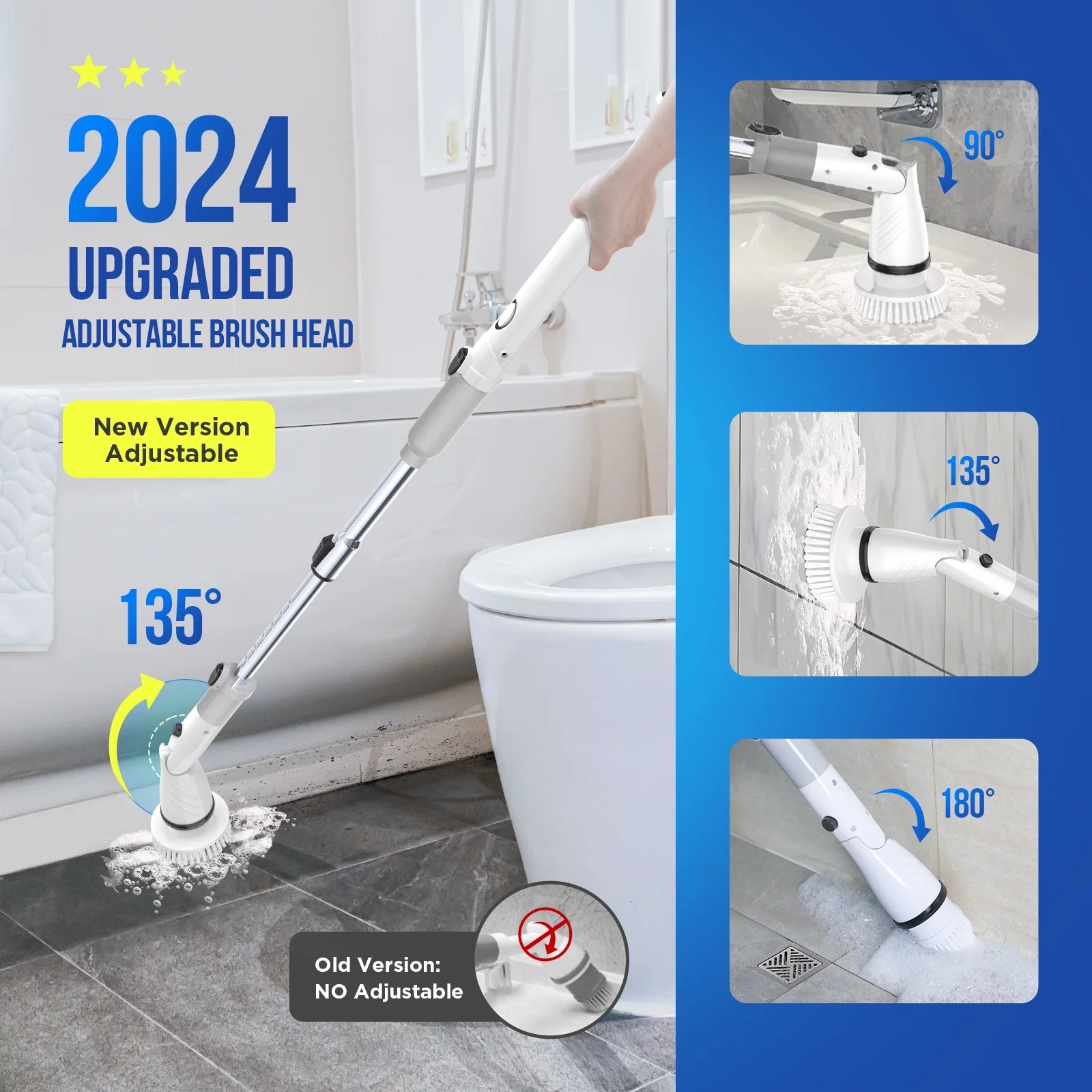 SZRSTH Electric Spin Scrubber - Cordless Cleaning Brush with 4 Heads & Extension Handle Power Shower Scrubber for Bathroom Kitchen Tile Floor