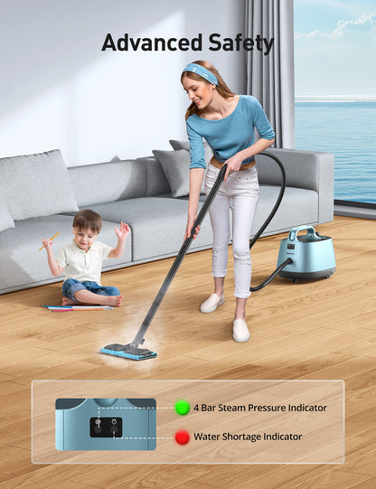Aspiron Steam Cleaner, 293°F 58 PSI Powerful Multipurpose Handheld Steam Mop for Home Use, 21 Attachments, 50Oz Capacity, Heavy Duty Steamer for Carpets, Floors, Cars, Tiles, Crack Cleaning, Blue