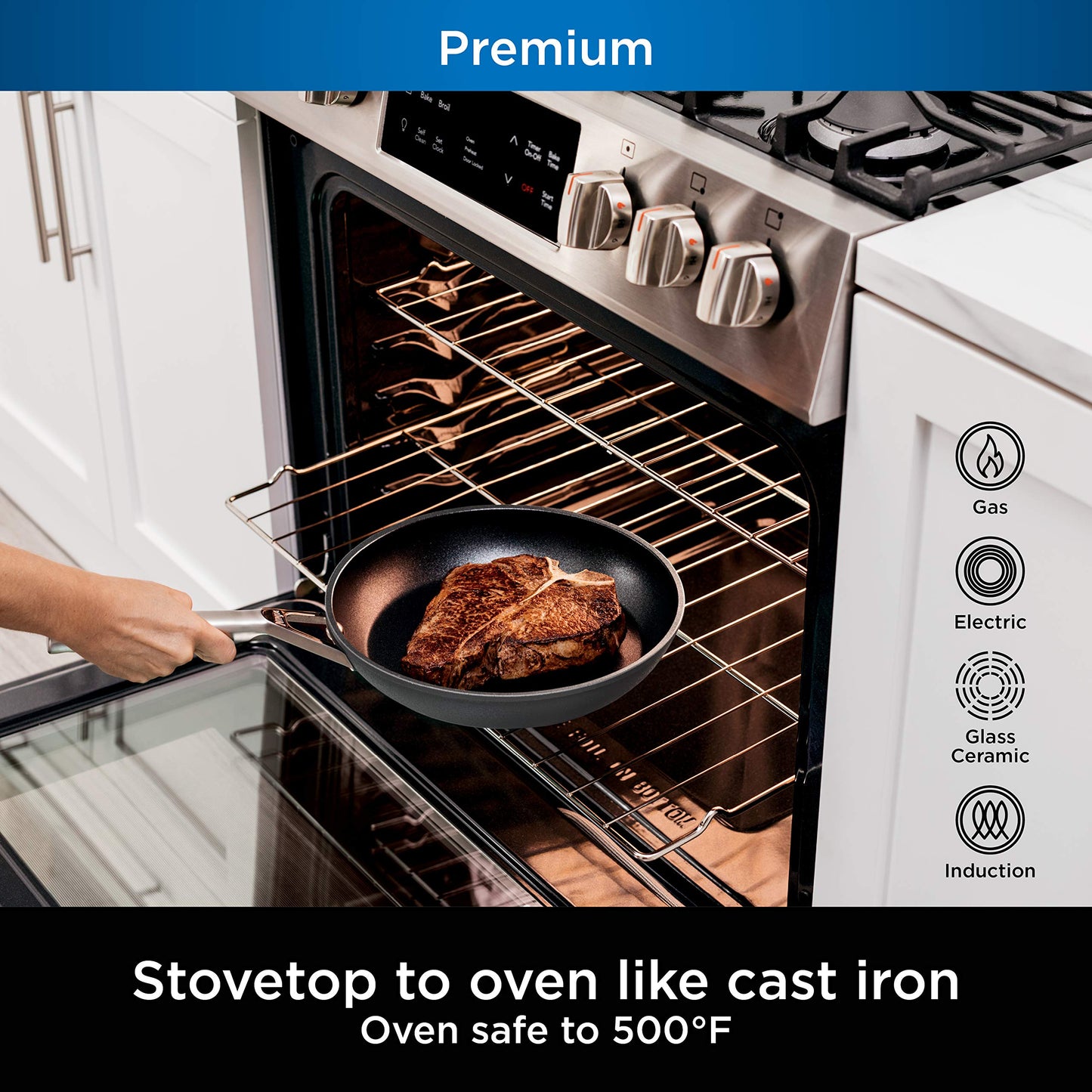 Ninja, Cookware, 12-Piece Cookware Set, Fry Pan, Sauce Pan, Sauté Pan, Glass Lid, Stock Pot, Foodi NeverStick Premium, Hard-Anodized, Nonstick, Oven Safe, Durable Pans, Slate Grey, C39800