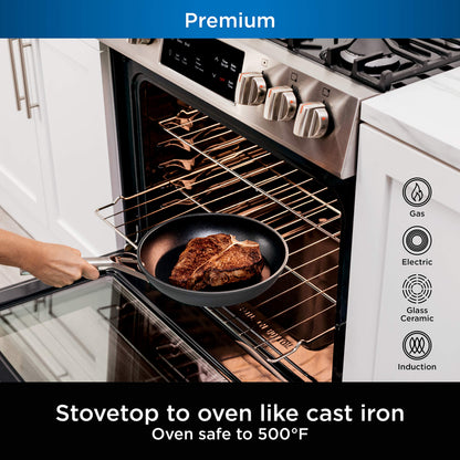 Ninja, Cookware, 12-Piece Cookware Set, Fry Pan, Sauce Pan, Sauté Pan, Glass Lid, Stock Pot, Foodi NeverStick Premium, Hard-Anodized, Nonstick, Oven Safe, Durable Pans, Slate Grey, C39800