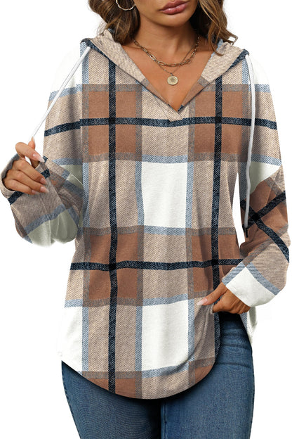 Bofell Cruise Outfits for Women 2025 Oversized Sweatshirt for Women Pullover Hoodies Trendy Fall Clothing Western Outfit Brown Plaid M