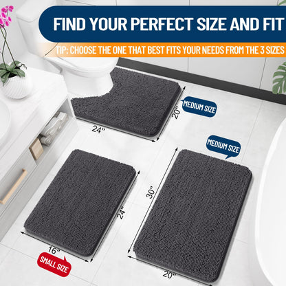 OLANLY Bathroom Rugs 30x20, Extra Soft Absorbent Chenille Bath Rugs, Rubber Backing Quick Dry, Machine Washable Bath Mats for Bathroom Floor, Tub and Shower, Home Decor Accessories, Dark Grey