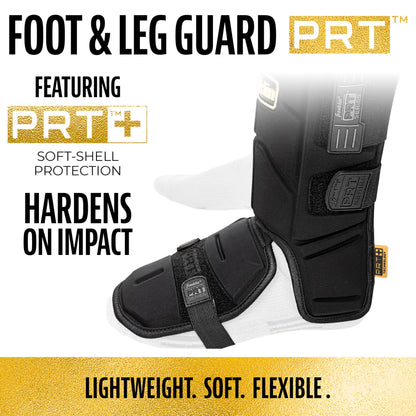 Franklin Sports Baseball + Softball Leg Guard - PRT Series Adult Shin + Foot Shield for Batting - Protective Leg + Ankle Guard with Toe Plate - Right Hand + Left Hand Hitters - Black/Gold - One Size