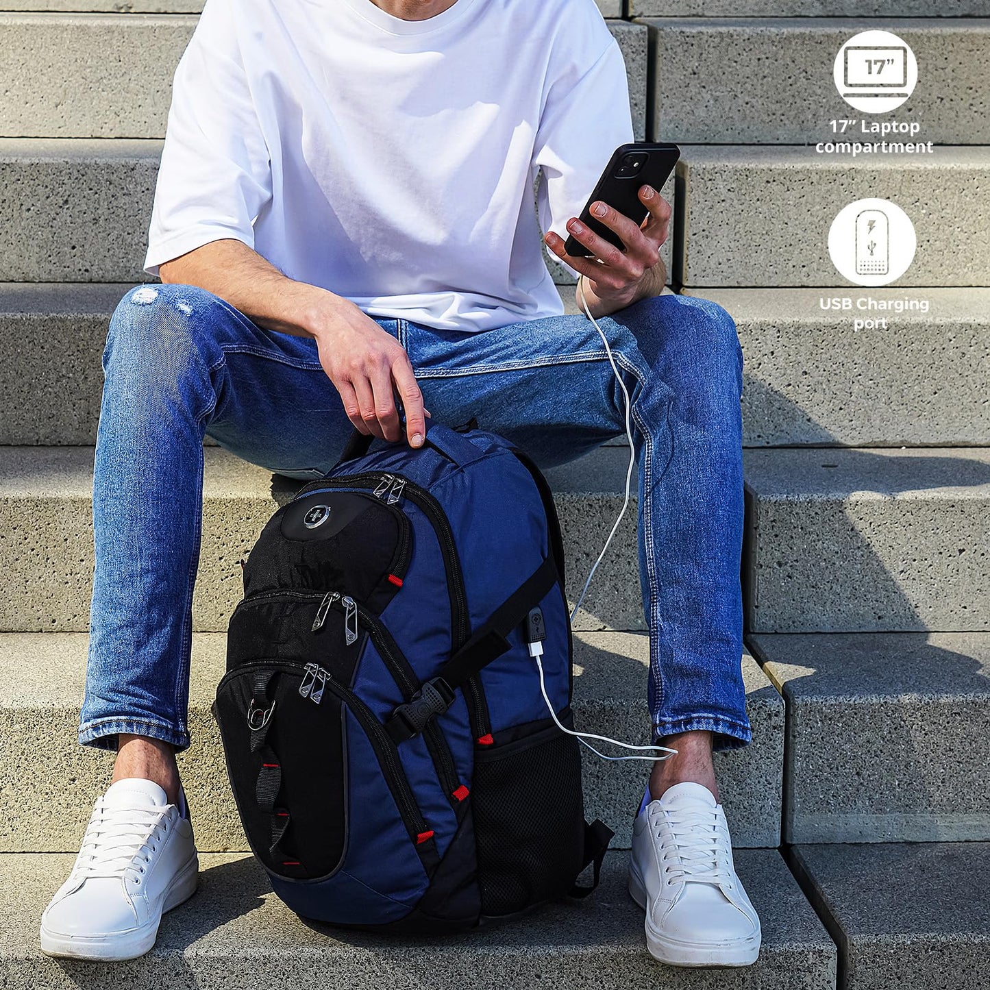 Swissdigital Design Travel Backpack for Men, 31L Business Anti Theft Laptops Backpack with USB Charging Port, College Backpack Airline Approved Fits 15.6 inches Laptops, School Bookbag for Men SD803