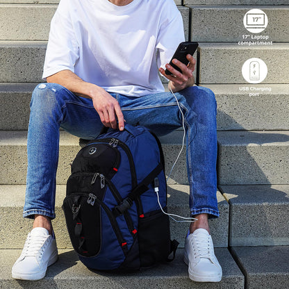 Swissdigital Design Travel Backpack for Men, 31L Business Anti Theft Laptops Backpack with USB Charging Port, College Backpack Airline Approved Fits 15.6 inches Laptops, School Bookbag for Men SD803