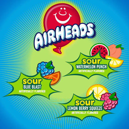 Airheads Sour Full-Size Candy Bars, Taffy Candy Variety Bulk Box, Individually Wrapped Candy, Three Assorted Flavors, 60 Count Box