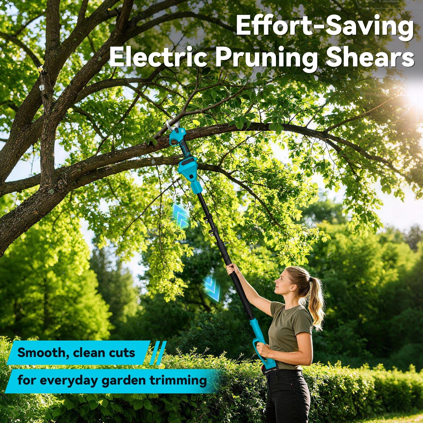 4-in-1 Pole Saw & Electric Pruning Shears, 6 Inch Pole Saws for Tree Trimming, Cordless Pruning Shears with 15.5ft Max Extension Pole, 2 x 4.0Ah Battery Powered Pole Saw Pruner for Garden (Blue)