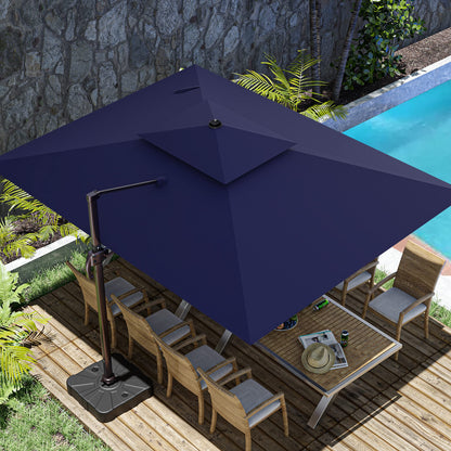 ZLACUIU 10x13FT Cantilever Outdoor Patio Umbrellas, Double Top Large Rectangle Umbrella, Heavy Duty 360° Rotation Offset Outdoor Sun Shade Umbrella for Garden Deck Pool Backyard, Navy Blue