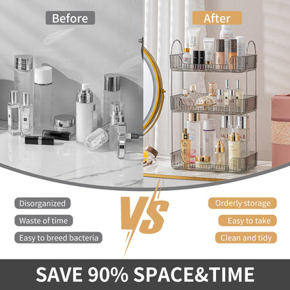 Akinbas 3 Tier Bathroom Organizer Countertop Makeup Perfume Tray Skincare Organizer for Bathroom Dresser Vanity (Grey)