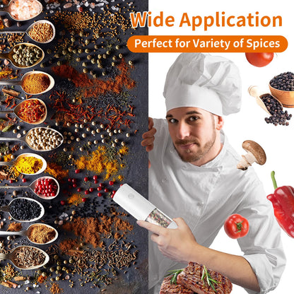 2Pack Electric Salt and Pepper Grinder Set USB Rechargeable with Warm LED Light, Adjustable Coarseness Lidaop Large Capacity Automatic Salt Pepper Mill Grinder for Kitchen, Black and White